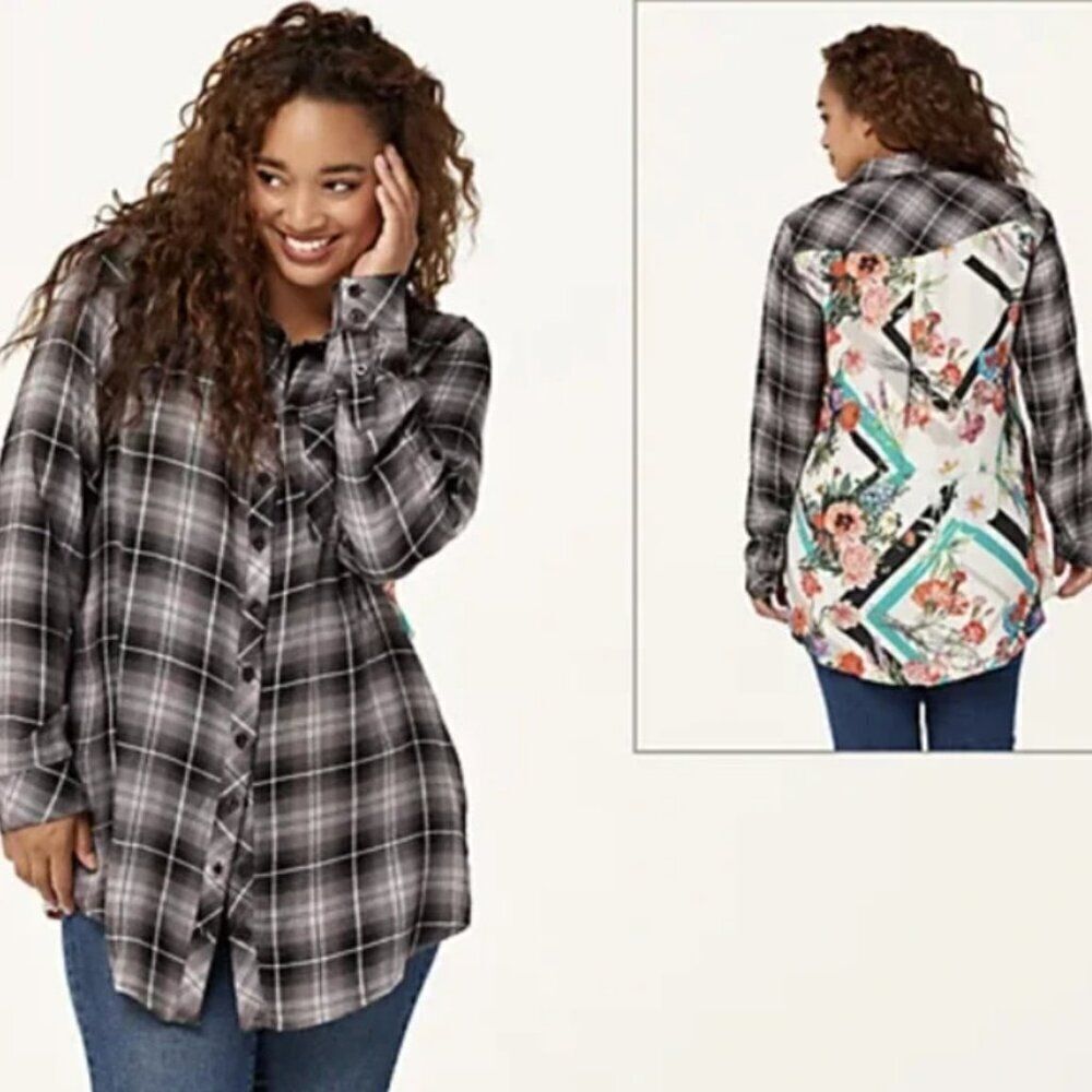 NWT Tolani Collection Women's Petite Plaid Tunic w/ Floral Print | Size 1XP